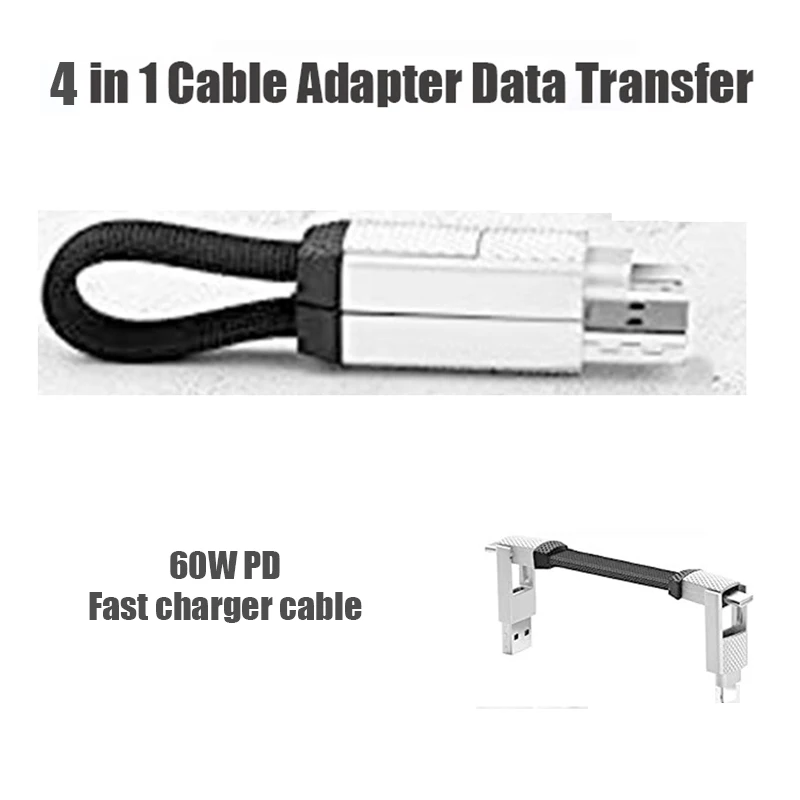 

Соединители для ключей, Кабель-адаптер 4 в 1 PD 60 Вт, передача данных, зарядка для USB на USB Type C, Lightning, USB