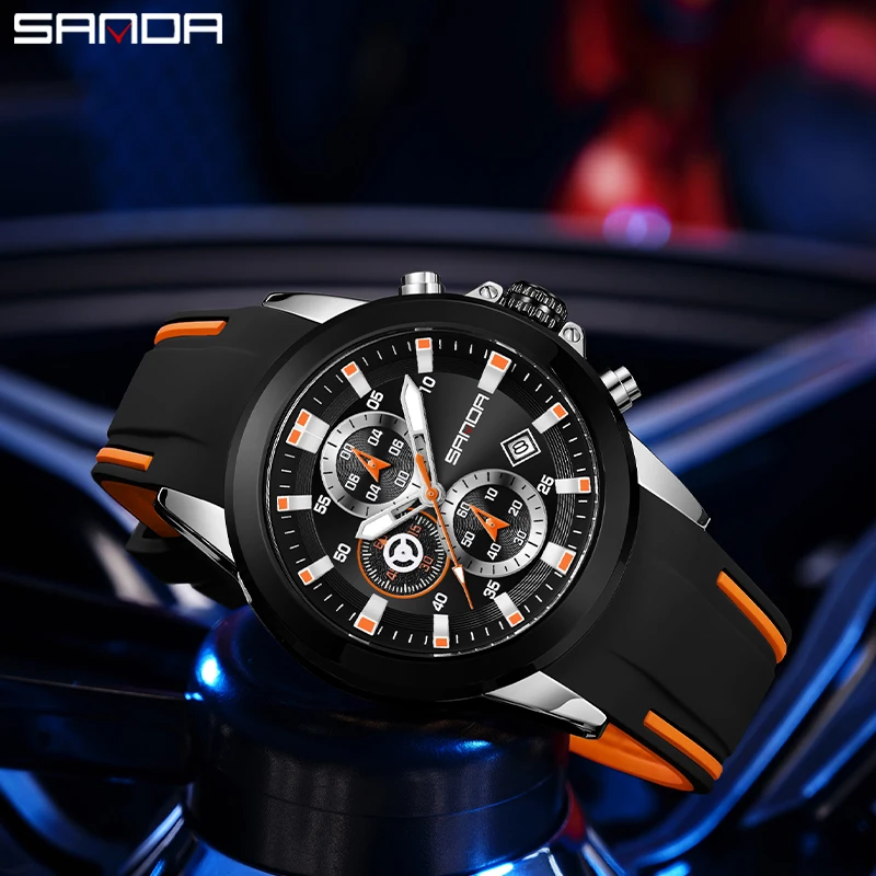 New 5503 Three Eyes Six Needle Men's Wrist Watches Waterproof Calendar Silicone Strap Fashion Simple Quartz Watches For Men's