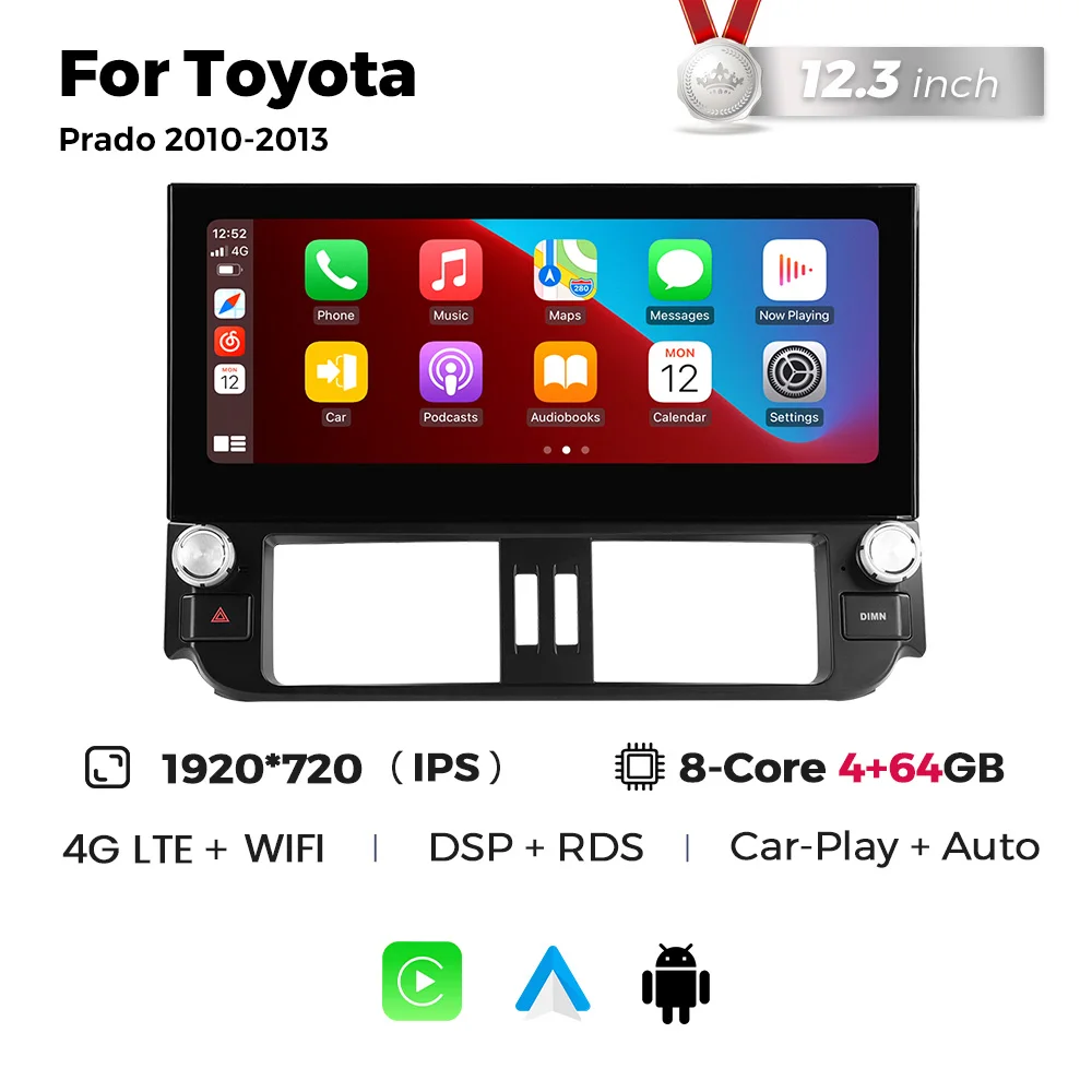 thumbnail image 1 of Receptor estéreo Navifly 2 Din con Android para coche, radio para Toyota Prado 2010-2013, sistema inteligente, reproductor multimedia inalámbrico Carplay, 1 of 5