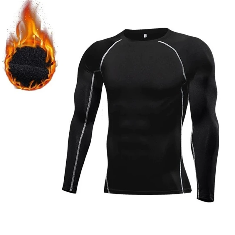 

Fleece Fitness Wear Elastic Thin Winter For Men Undershirts Compression Thermal Sprots Underwear