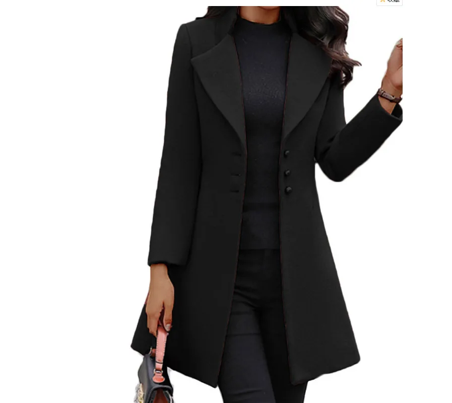 

Fall/winter long lapel slim solid color slim women's woolen coat coat