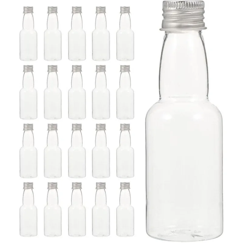 50PCS 30ml Disposable Clear Plastic Bottle with Aluminum Cap Leakproof Portable Juice Cocktail Vial Travel Liquid Storage Bottle