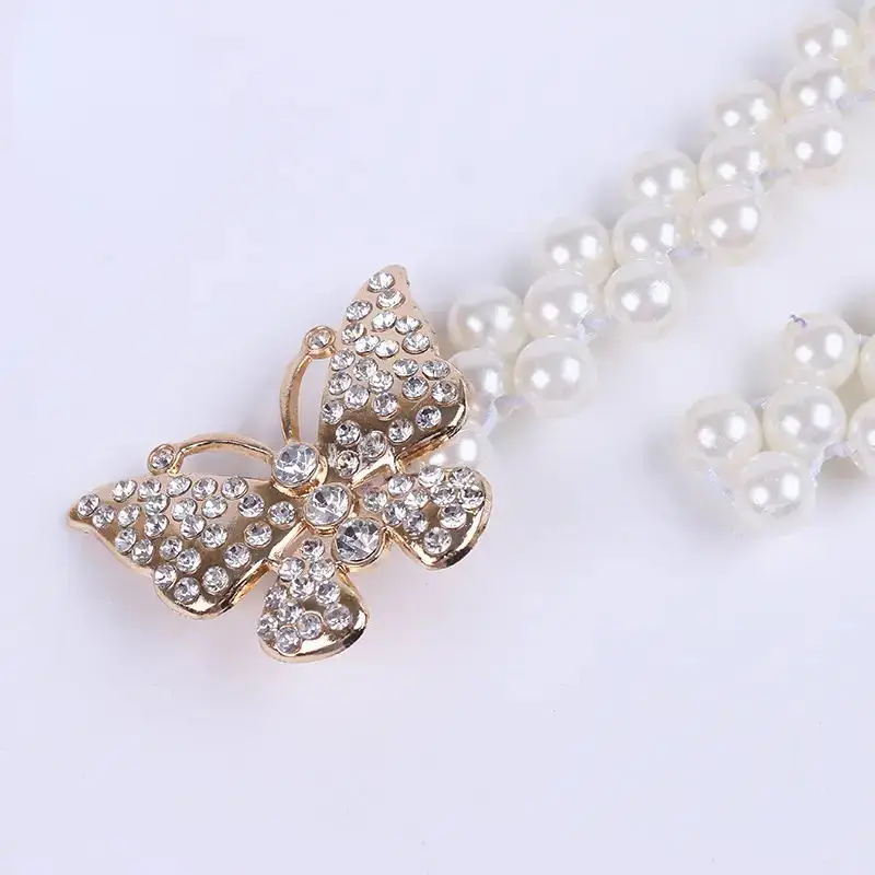 2 pieces of elegant rhinestone butterfly and imitation pearl curtain buckle, stretchable design of home curtain decoration