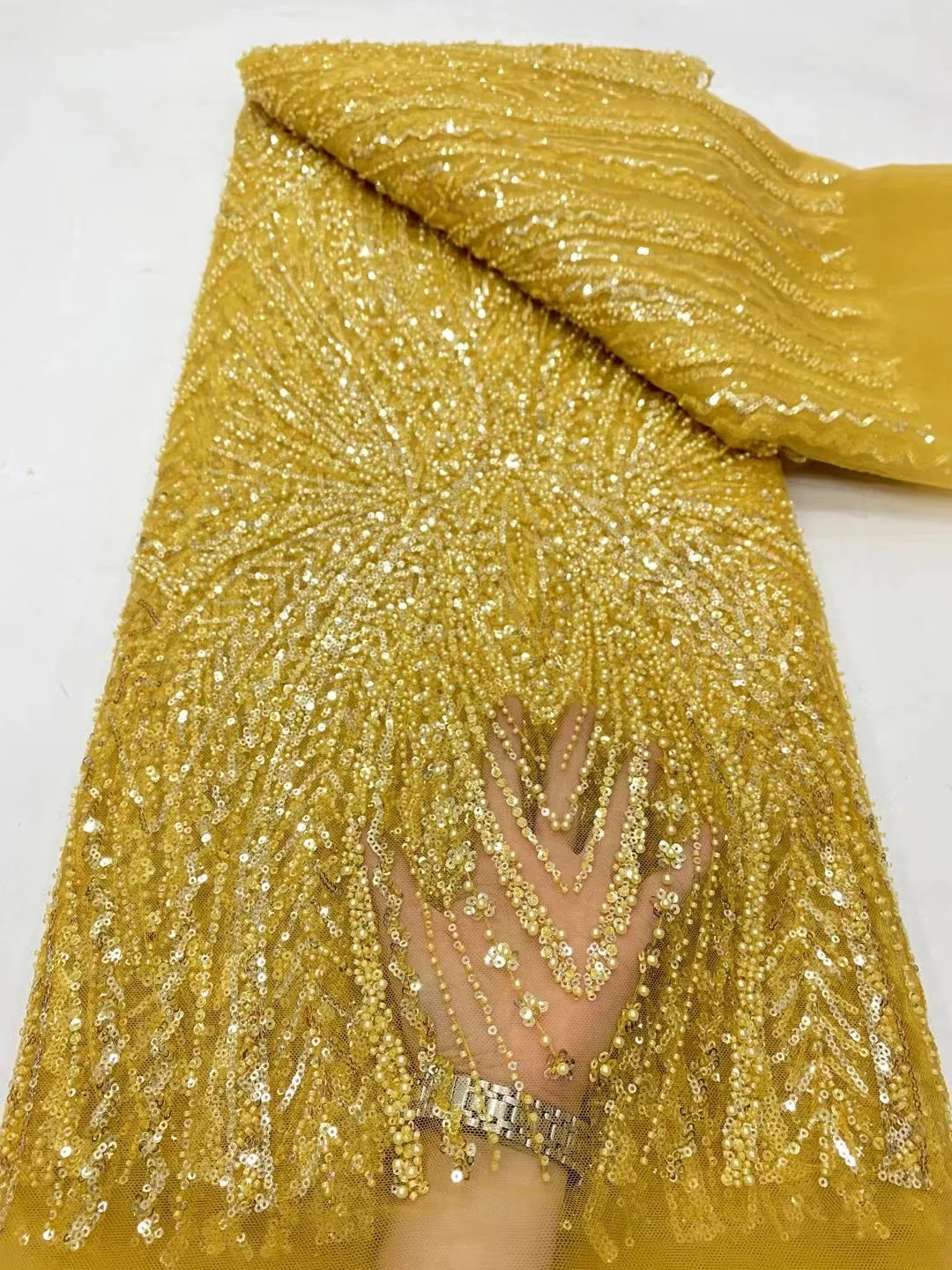 African Lace Fabric High Quality Hamdmade Beads Bridal Lace Fabric Luxury Sequin Beaded Embroidery for Wedding VD5933