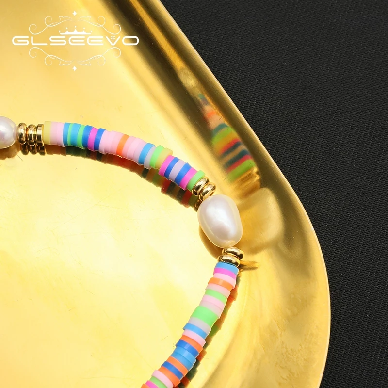 GLESEEVO 다채로운 비즈 진주 목걸이, OT 버클 꽃 가닥 비즈 초커, 여성용 선물, 귀여운 펜던트 쥬얼리, 2023 새로운 트렌드