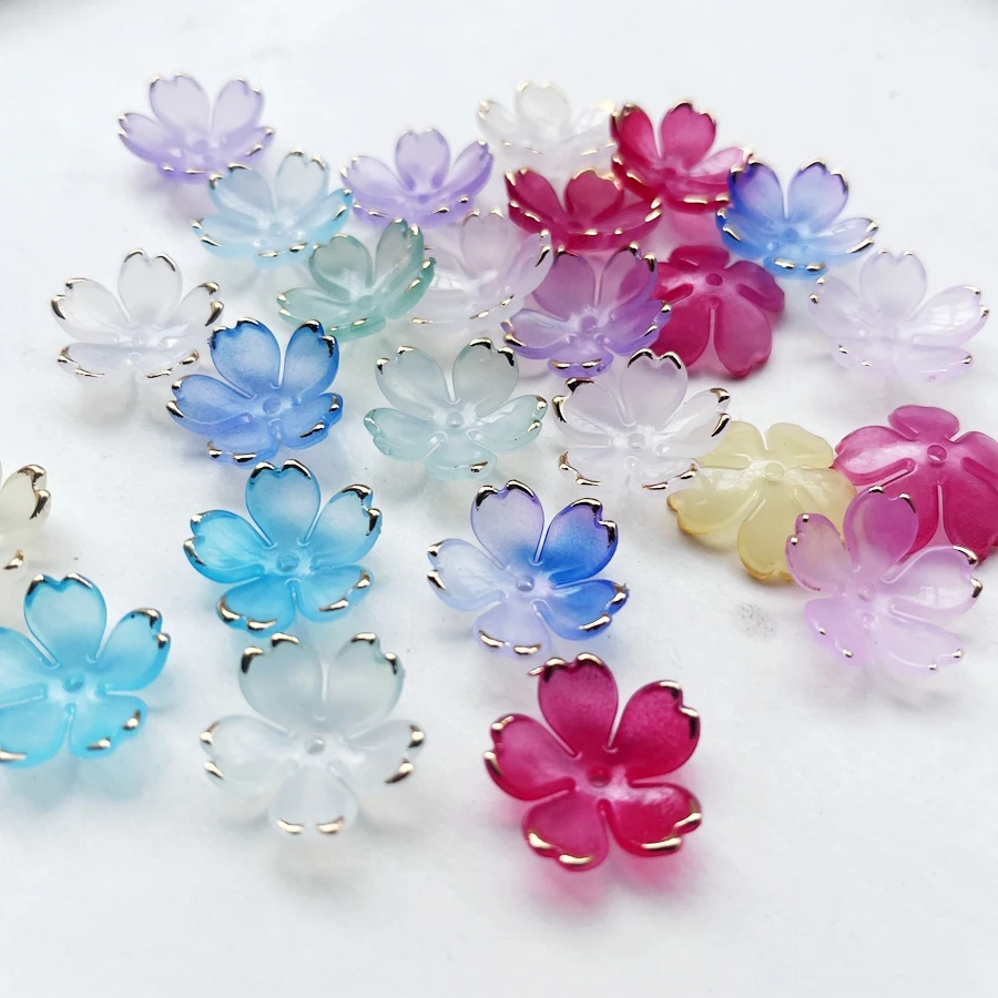 25pcs 19mm Randomly Mixed Irregular Gradient Five-Petal Flower Bead DIY Jewelry Hair Bracelet Decorative Accessory