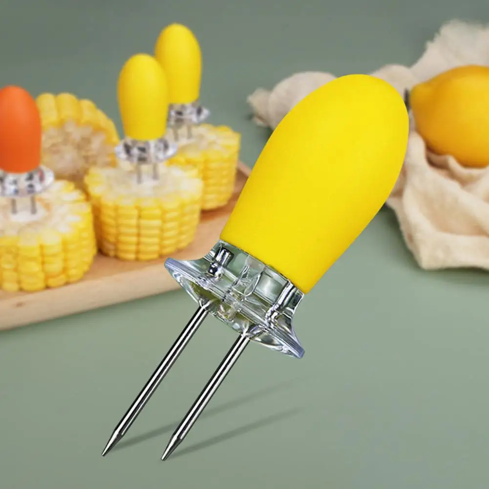 1 Pair Corn Holder Food Grade Corn Skewer Heat Resistant Fork Barbecues Stainless Steel Cob Holder Kitchen Supplies corn fork bbq tool