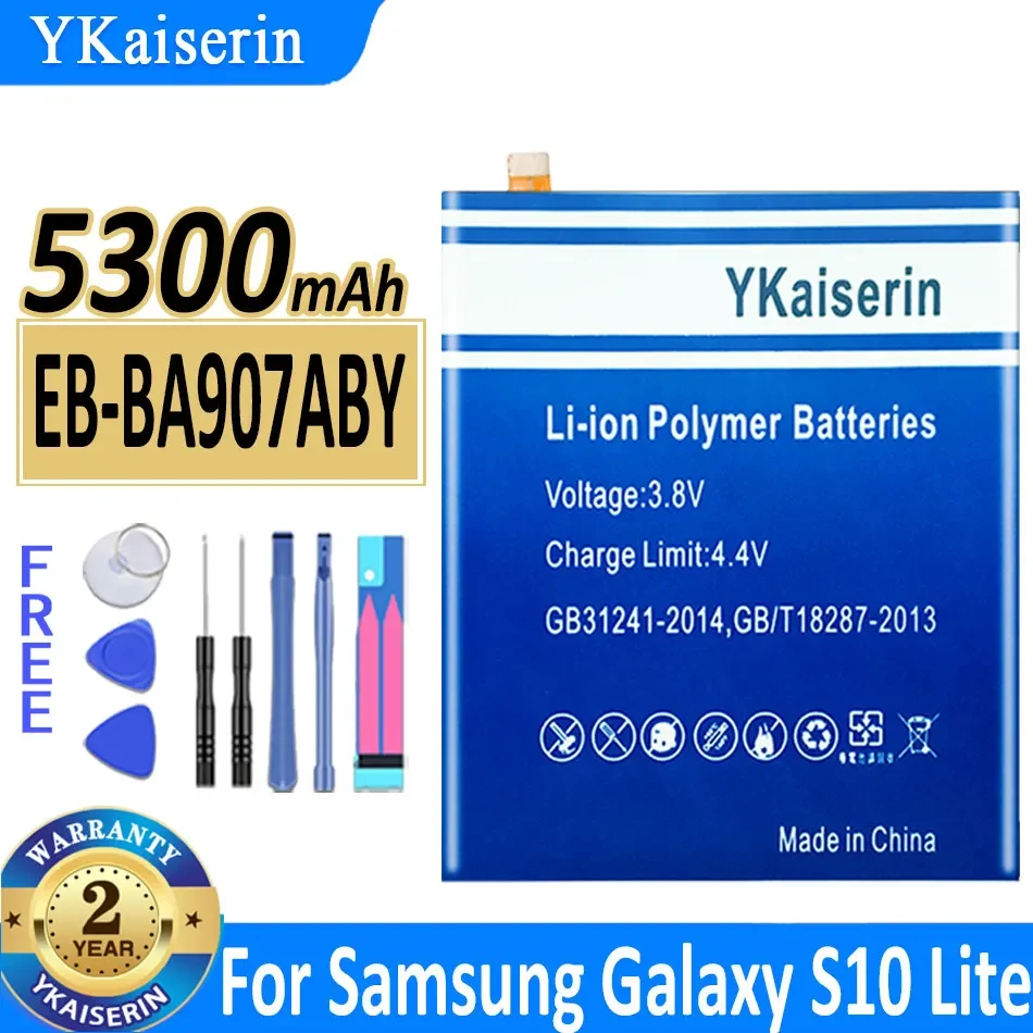 

YKaiserin Replacement Battery EB-BA907ABY For Samsung Galaxy S10 Lite S10Lite 5300mAh Phone Batteries + Tools