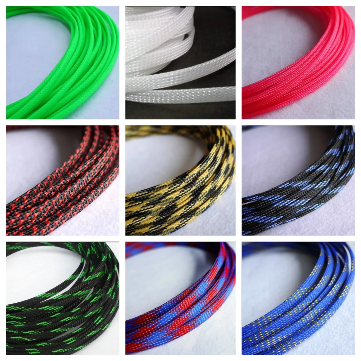 pet braid sleeves 3MM 4MM 6MM 8MM 10MM 12MM 16MM Flat PET Sleeves Braided Expandable Cable Wire Snakeskin Sleeving Black Red Blue Green Yellow