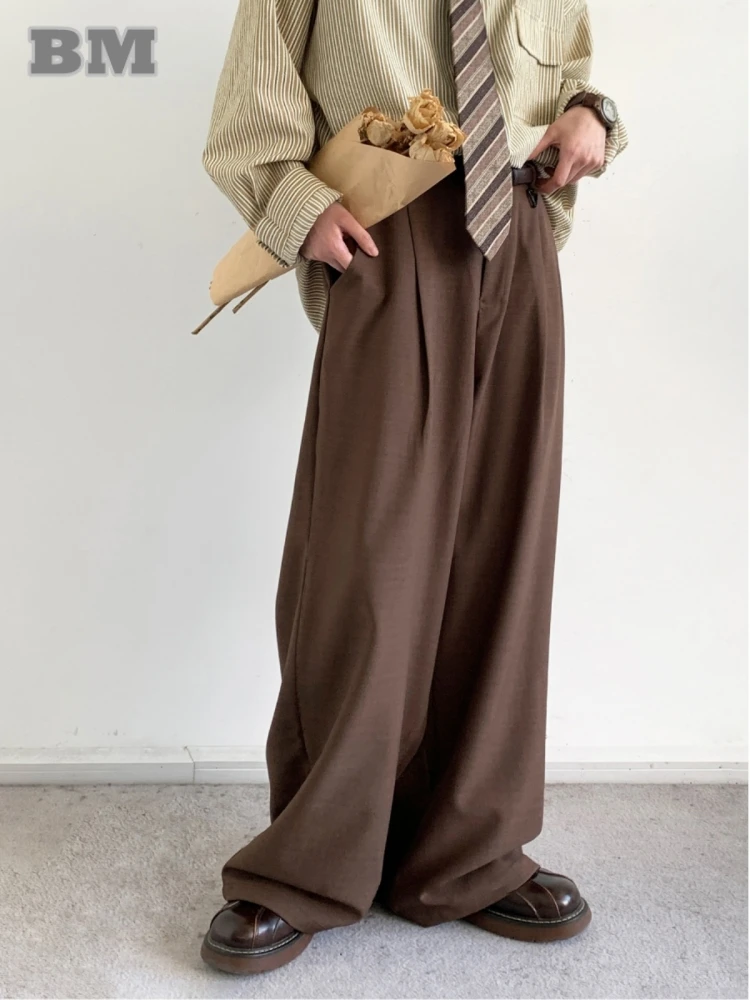 Japanese Streetwear Brown Casual Pants Men Women Vintage Loose Trousers Unisex Korean Fashion Trend Straight-Leg Pants Male casual pants