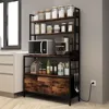 5-Tier Free Standing Bakers Rack with Power Outlet, Metal Kitchen Storage Shelf Organizer with Hooks and Baskets, Industrial Mic 4