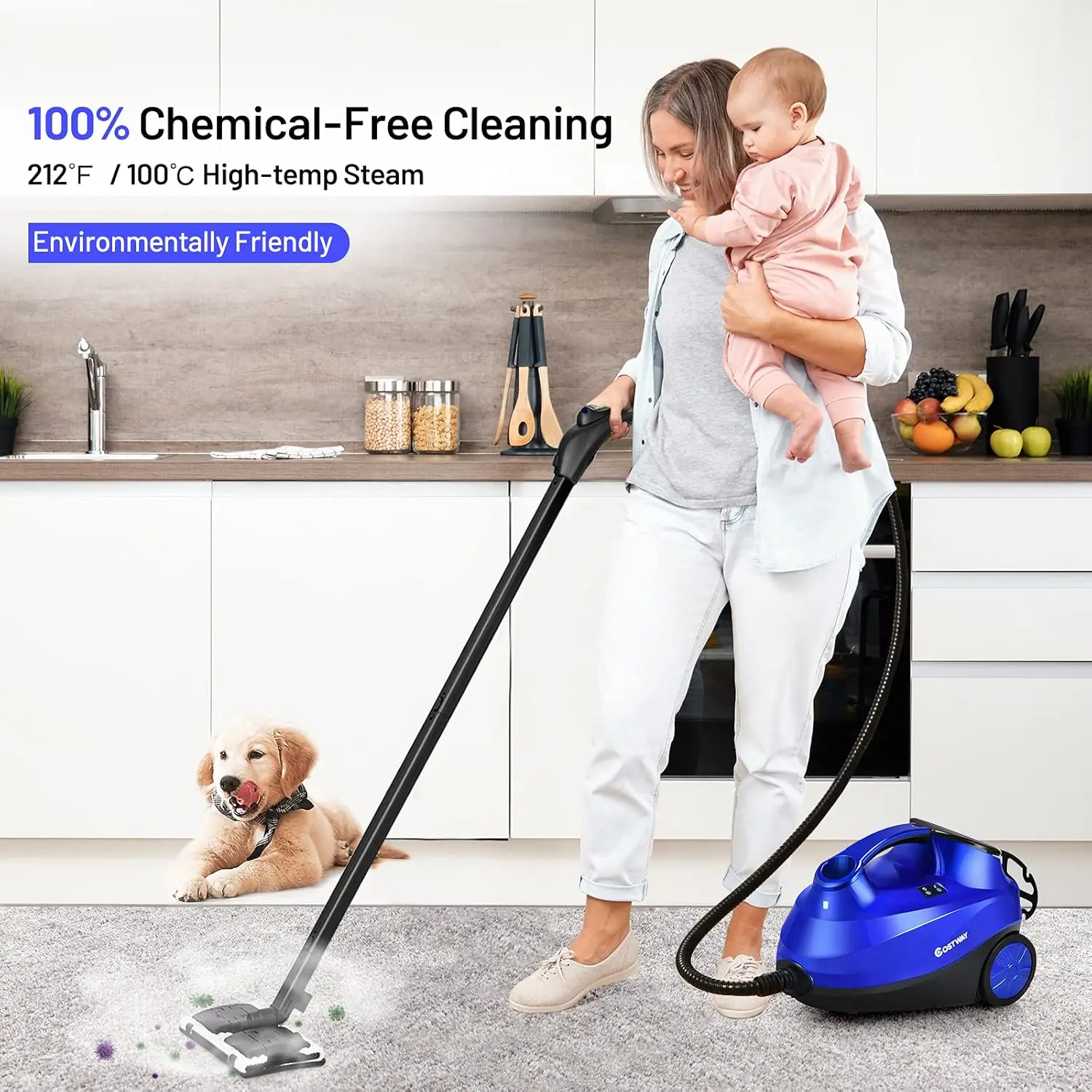 Steam Cleaner, Heavy Duty Household Steamer w/ 19 Accessories, 1.5L Tank & 13ft Power Cord, Multipurpose Chemical-Free Household 2