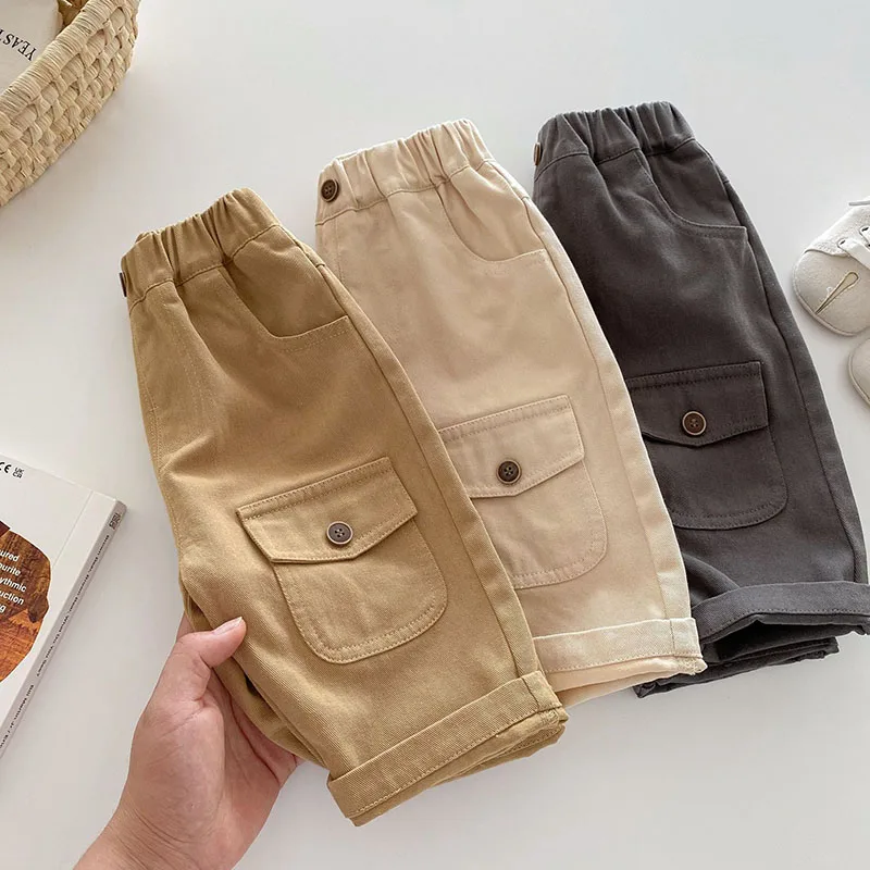 2024 New Autumn Baby Boys Thin Style Cargo Pants 0-5T Children Girls Cute Solid Color Loose Trousers 4