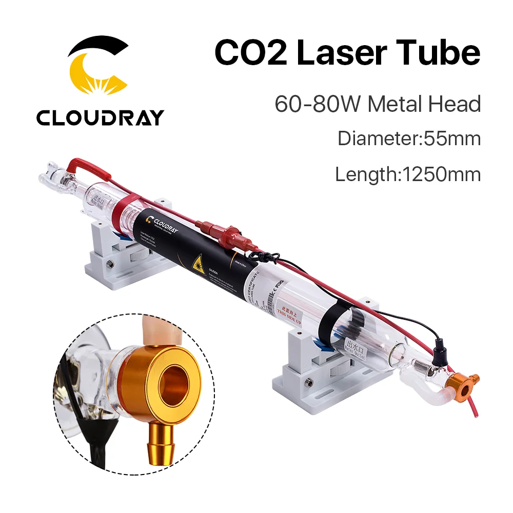 Clodray Co2 Metal Head Laser Tube CR70 60-80W Dia.55mm 1250mm Length Laser Source for 10.6um Co2 Engraving Machine