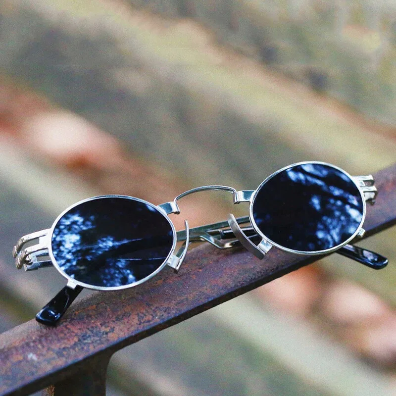 Punk Kleine Metall Runde Rahmen Frauen Sonnenbrille Luxus Marke Designer Männer Sonnenbrille Outdoor Sport Reise Brillen UV400 Unisex – Detail 1