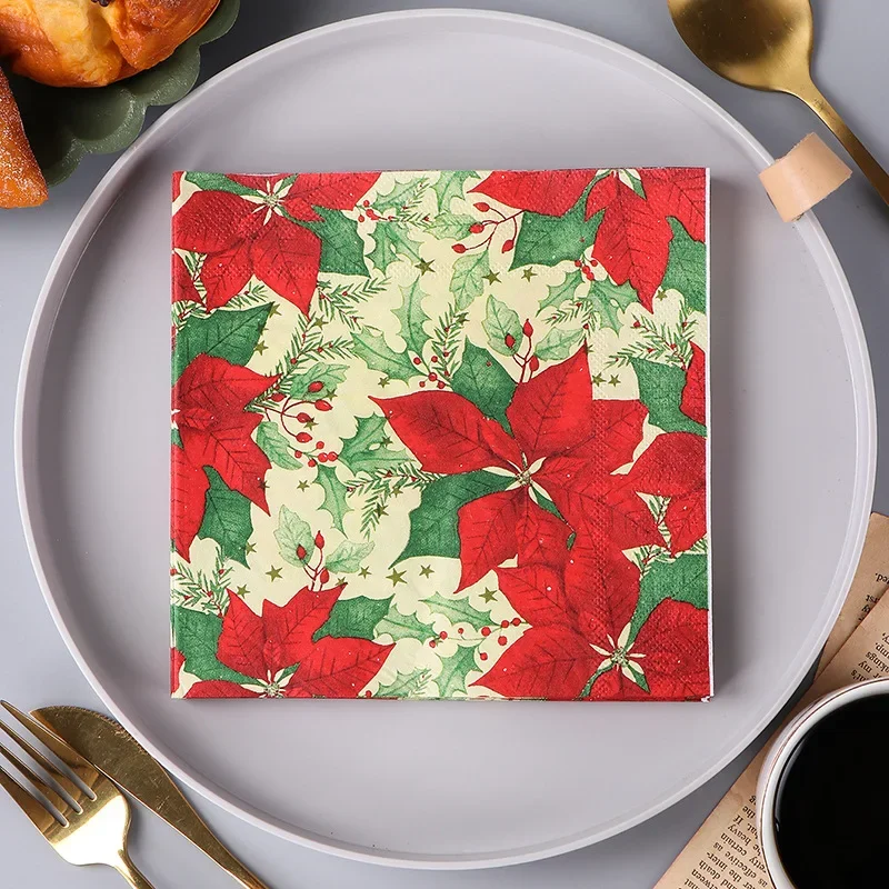 20pcs/Pac 33*33cm 2-Ply Christmas Flower Party Wood Pulp Paper Disposable Paper Placemats