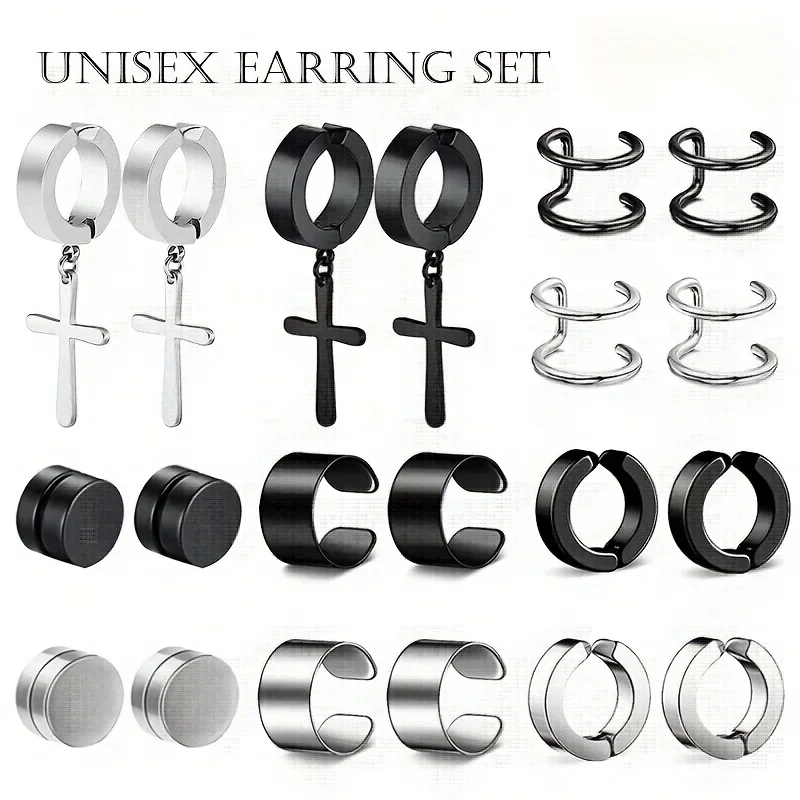 Stud earrings Magnetic earrings Ear accessories 2pcs Punk Mens Strong Magnet Magnetic Ear Stud Set Non Piercing Earrings Fake Cross Earrings Gift for Boyfriend Lover Jewelry
