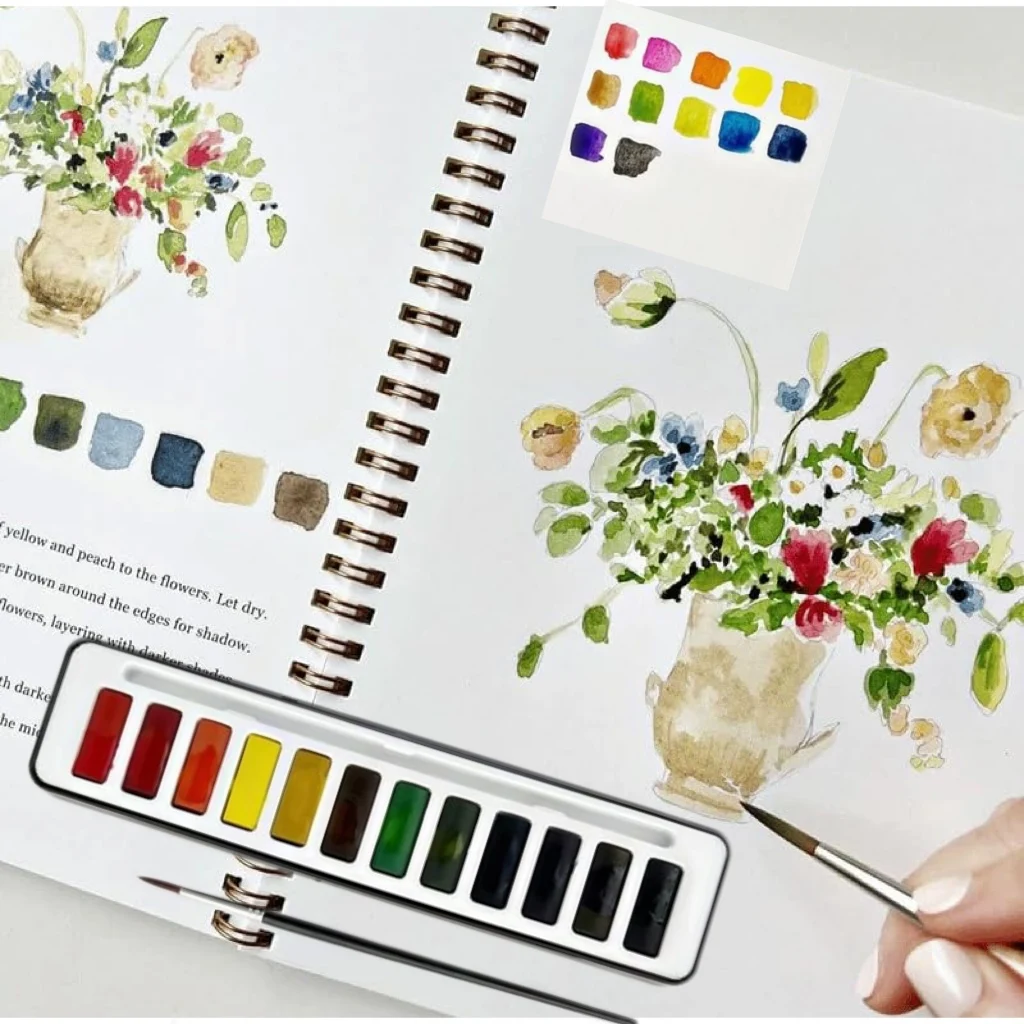 Watercolor Workbook Beginner's Practice Book For Painting Watercolor Oil Painting With 12 Tone Colors Palette Advanced