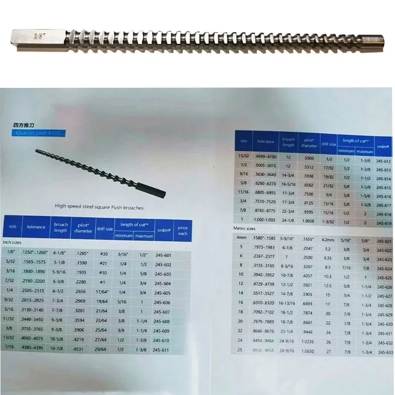 3/8" Square Broach Inch Size High Speed Steel Cutting Tool