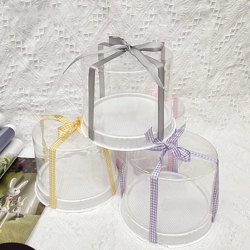 10Sets 4 Inch Round Transparent Dessert Box Wedding Packaging Box For Candy Cake Mousse Gift Packing Birthday Box