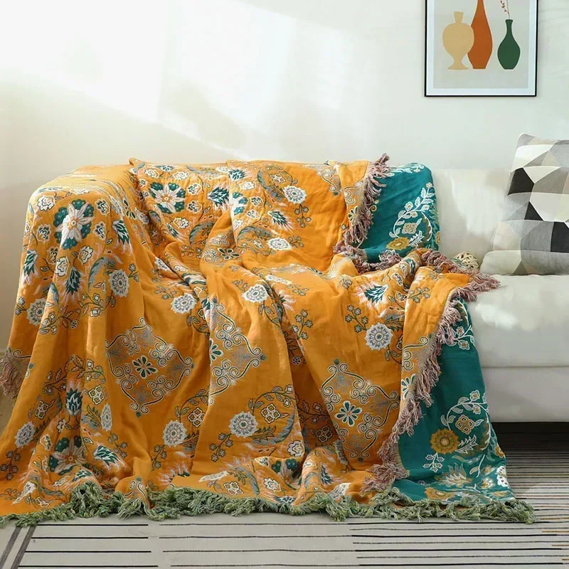 European Cotton Blanket And Throws Gauze Flowers Sofa Towel