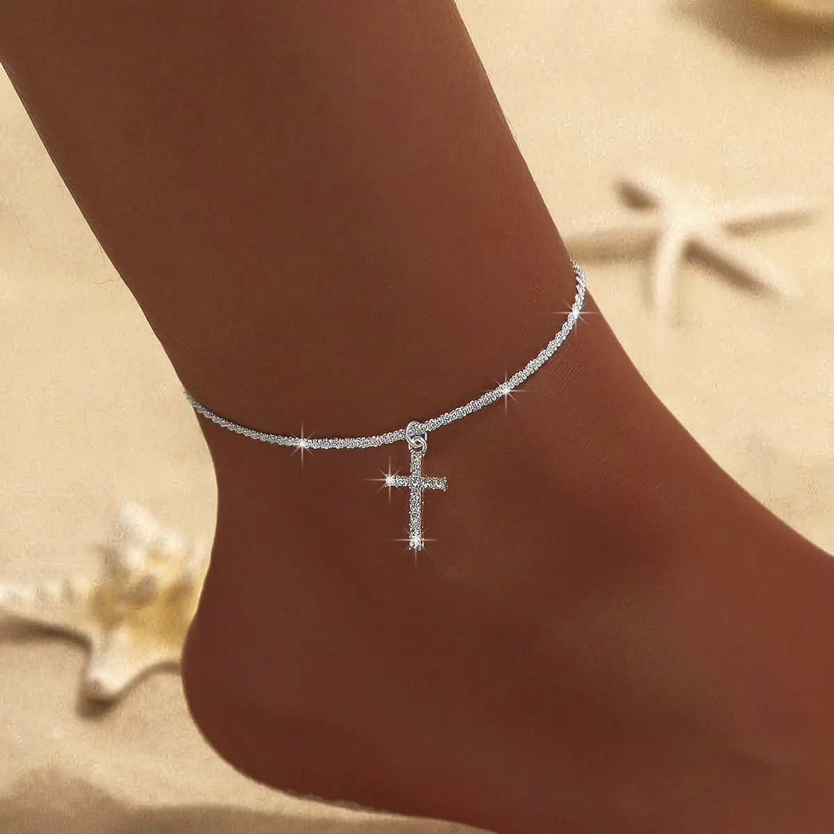 925 Sterling Silver Cross Anklet Simple Style Charm Ladies Anklet Birthday Party Gift for Friends Exquisite Accessories anklet bracelets silver anklets ankle chain