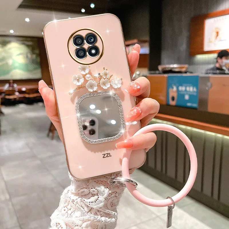 Plating Square Mirror Case For Motorola E13 E20 E22 E32 G30 G40 G60 G60S G52 G73 G72 G7 G8 G9 Play Power Flower Bracelet_voghion.com