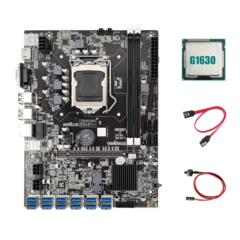 B75 ETH Mining Motherboard 12 PCIE To USB+G1630 CPU+SATA Cable+Switch Cable LGA1155 DDR3 MSATA B75 USB Miner Motherboard motherboard pc