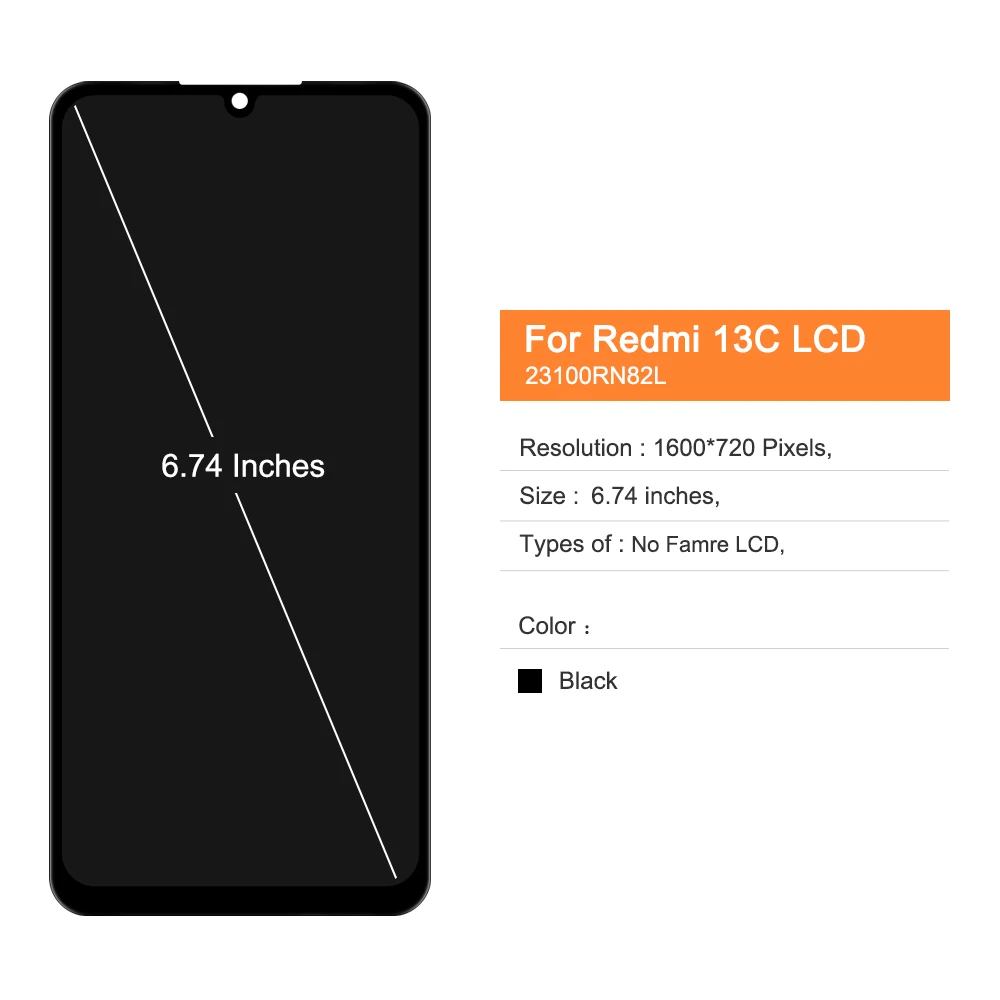 Display LCD Xiaomi Redmi 13C Con Telaio (Nero) - 23108RN04Y 23106RN0DA - Nuovo