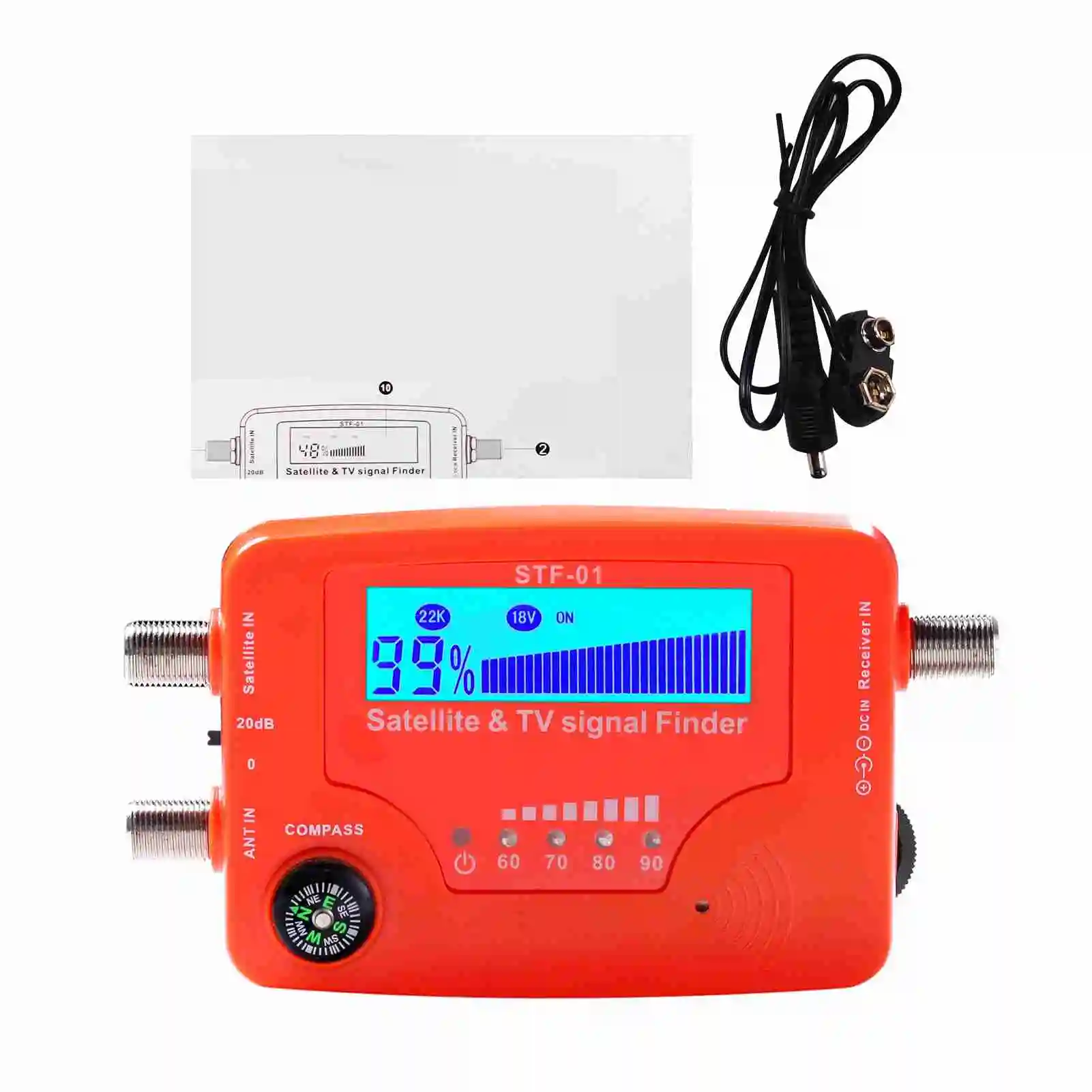 Dual-Function Portable TV and Satellite Signal Strength Meter with Compass and Alarm Buzzer