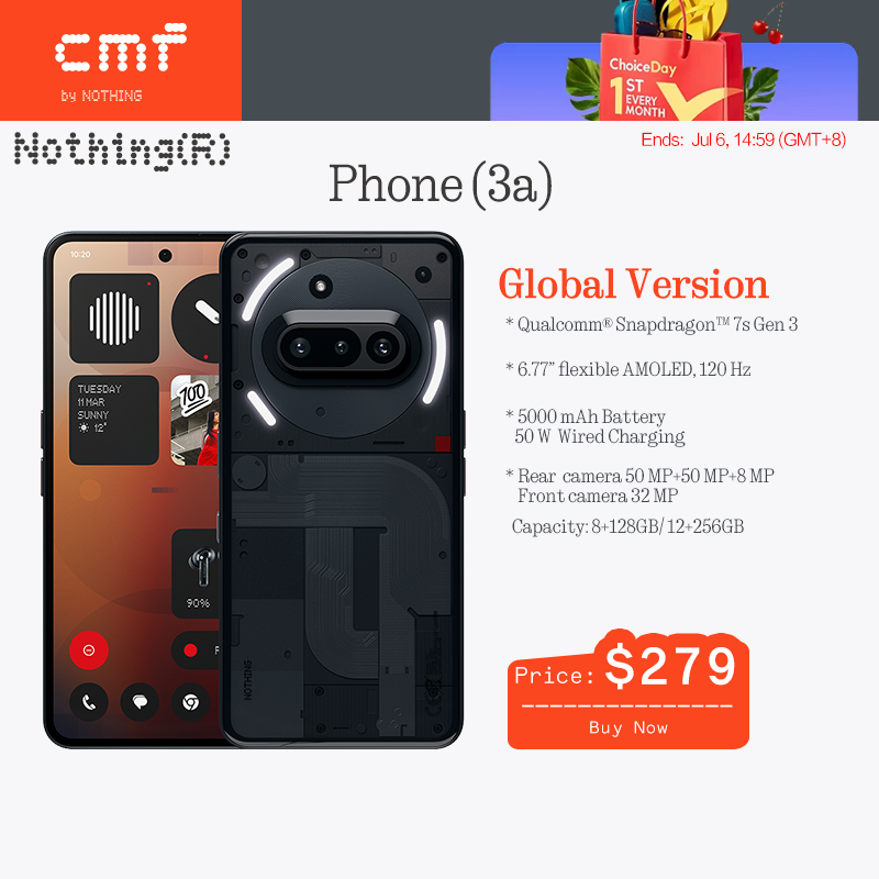 Global Version Nothing Phone (3a) Qualcomm Snapdragon 7s Gen 3 6.77 AMOLED Screen 120Hz Dual 50 MP Samsung Camera