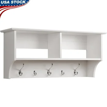 36 Inch Wall Mounted Coat Rack with Shelves Hooks Hallway Entryway Storage Durable Easy Installation