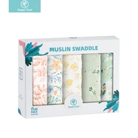 HappyFlute 5Pcs/set Muslin Swaddle Feeding Burp Cloth Newborn Soft Cotton Baby Blanket 60*60cm 1
