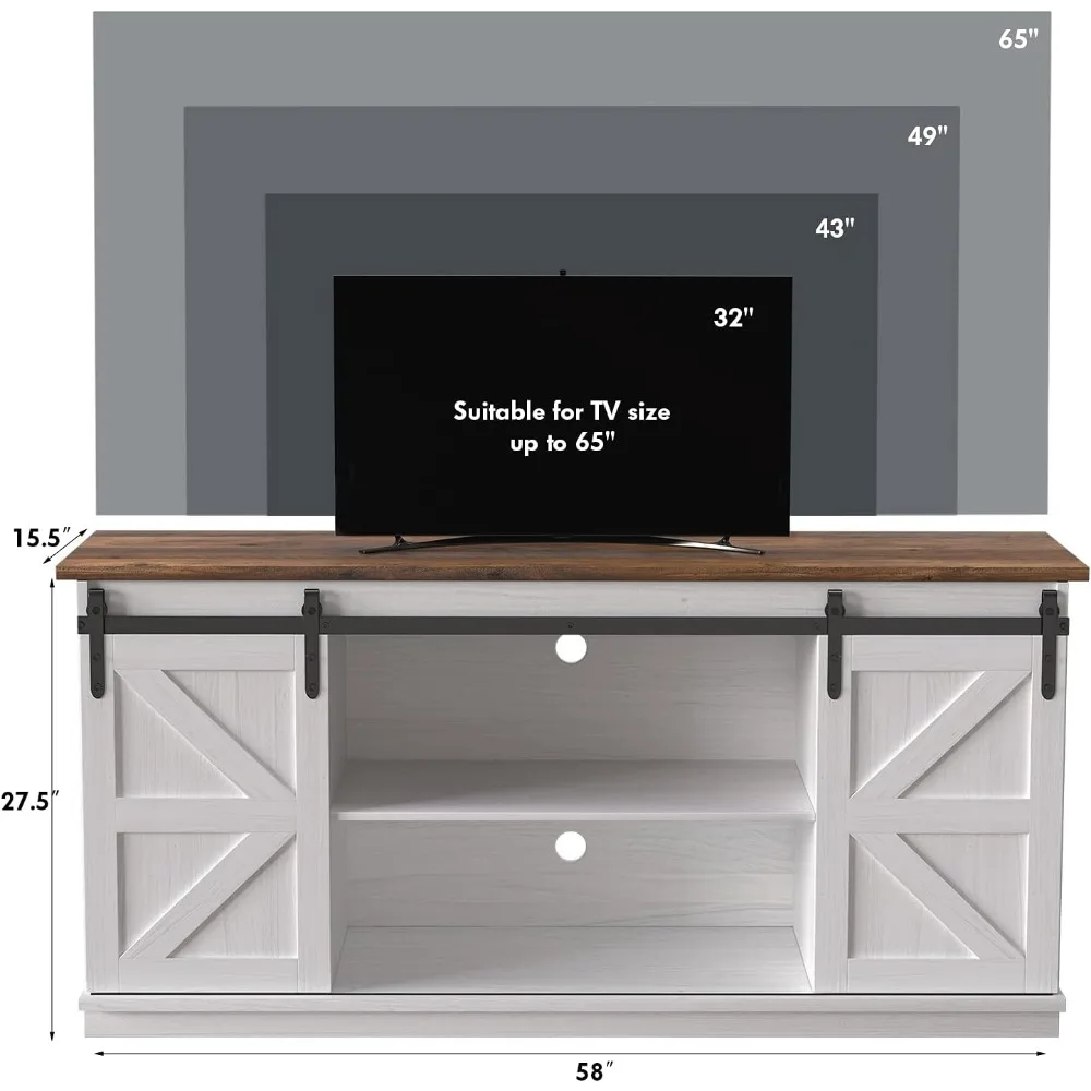 TV Stand for 65 Inch TV, Entertainment Center with Storage Cabinets and Sliding Barn Doors, Mid Century Modern Media TV Table 3