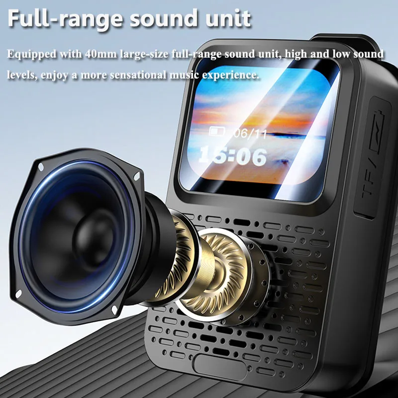 Mini Smart Bluetooth Speaker Wearable Touch Screen Alarm Clock Soundbar Wireless Music Player IPX5 Waterproof Support TF Card