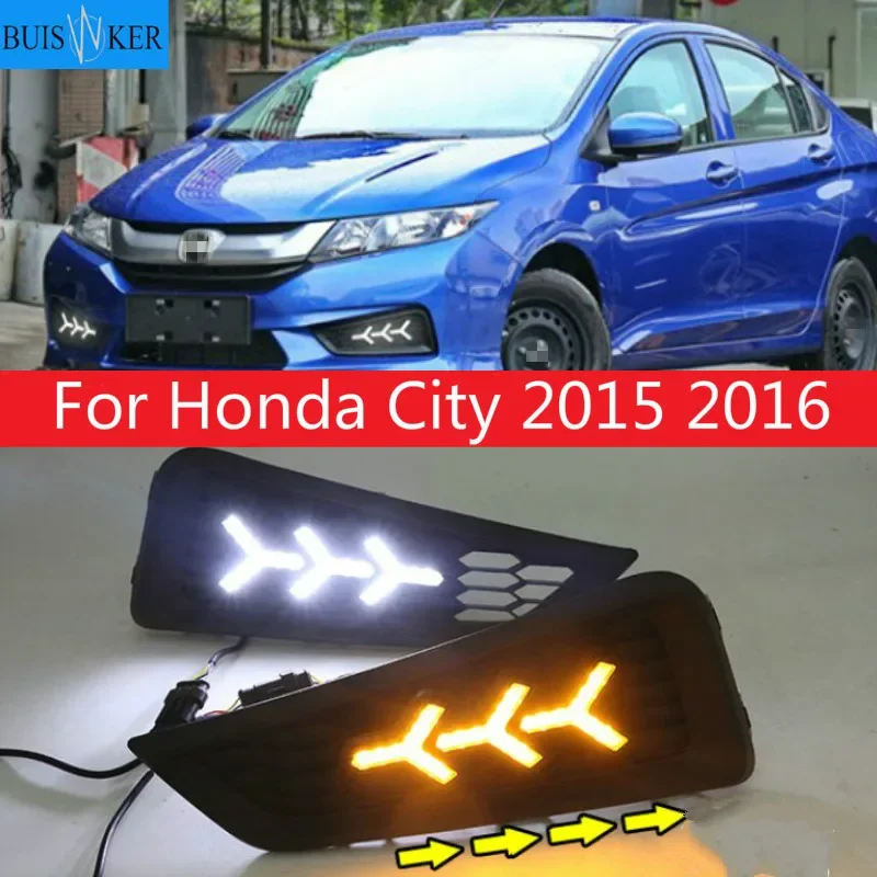 

1 комплект для Honda City 2015 2016 DRL дневные ходовые огни DRL с указателем поворота противотуманная фара реле дневсветильник свет Стайлинг автомобиля