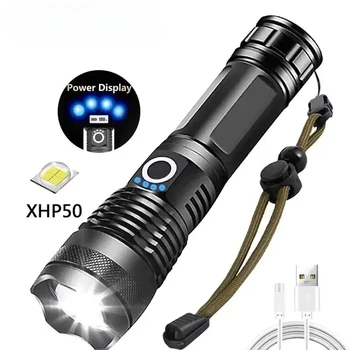 LED+COB Ultra Bright Flashlight Rechargeable 5mode Lamp Aluminum Alloy Zoomable Light Tactical Torch for Outdoor Camping Fishing