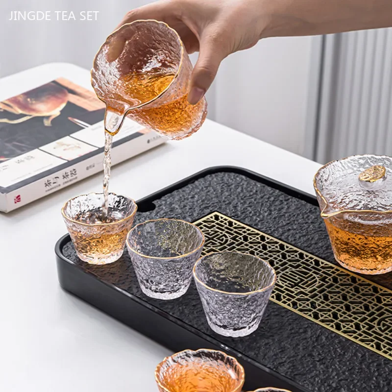 Light Luxury Glass Tea Set Home Gaiwan and Teacup Suit Office High-end Puer Tea Infuser Heat-Resistant Teaware Tea Cup  Sets