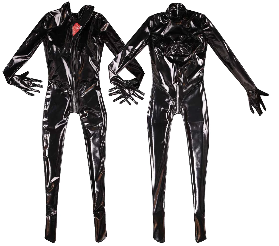 Women Mirror Black Cosplay Bodysuit Elastic Tight Jumpsuit
