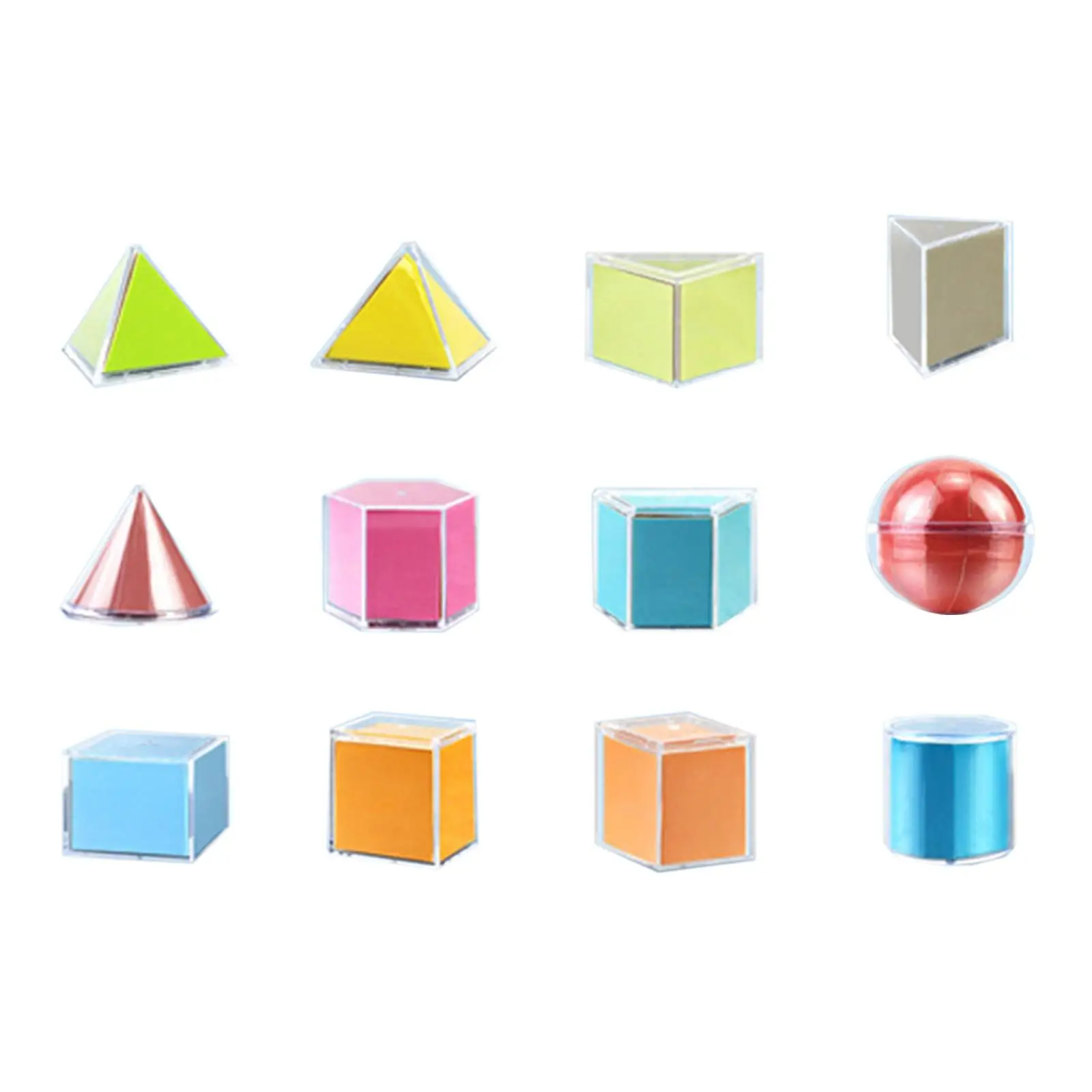 

12x 3D Geometric Shapes Blocks Transparent Manipulatives Learning Toys for School Supplies Kindergarten Preschool Home Children