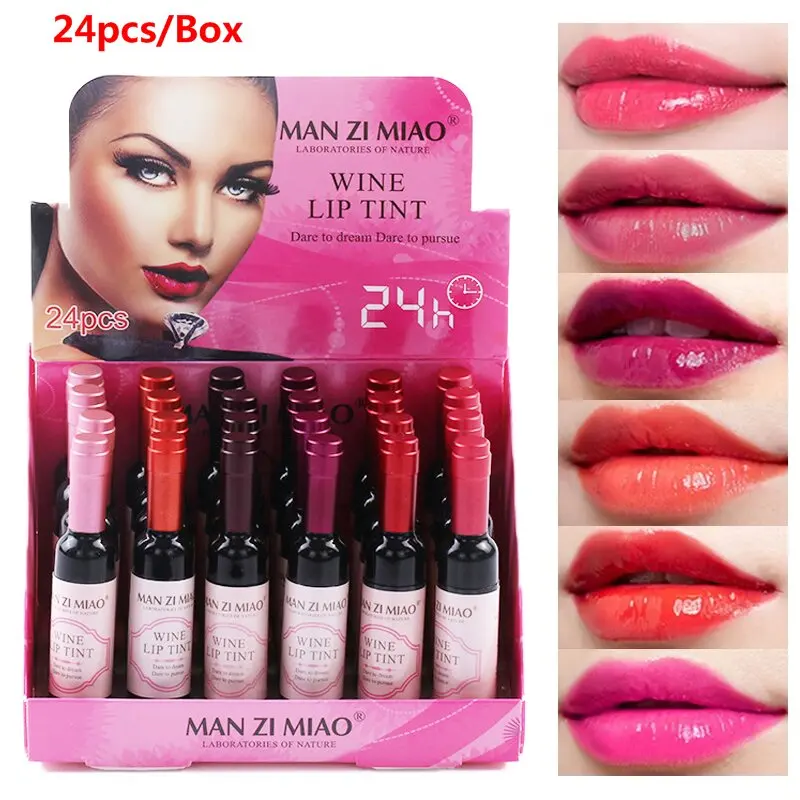 24PcsSetMatteLiquidLipstickBulkRedWineLipTintWholesaleLong