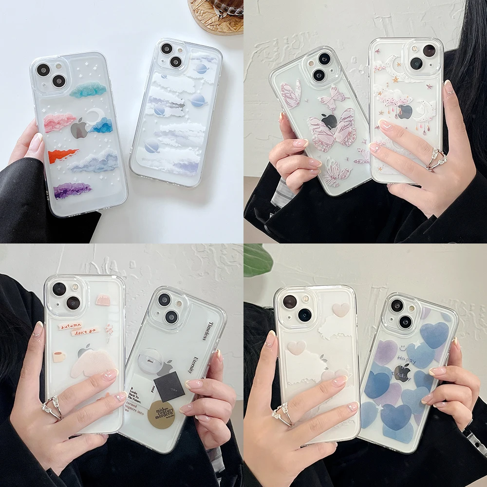 Colorful Cloud Heart Cartoon Soft Tranparent TPU Phone Case for Huawei P  Smart Z P20 P30 Pro P40 Lite P50 Mate 20 30 40 Y9S