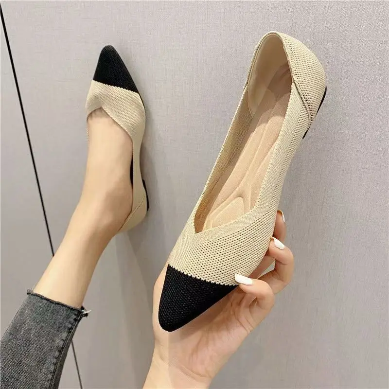 Spring and autumn flat shoes fashion leisure Women's flat shoes pointed knitting elastic comfortable boutique shoes 3