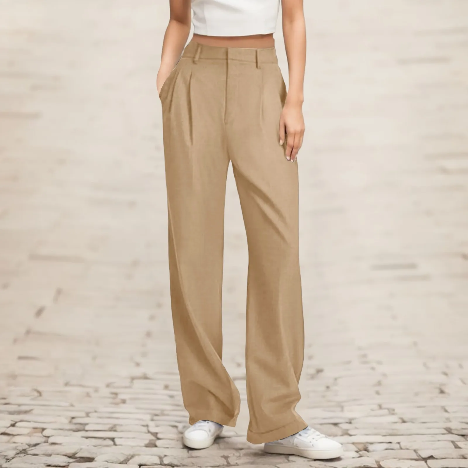 

Women's Wide Leg Pants High Elasticity Straight Leg Suit Casual Pants Polyester Solid Color Elastic-Waisted Slacks Trousers