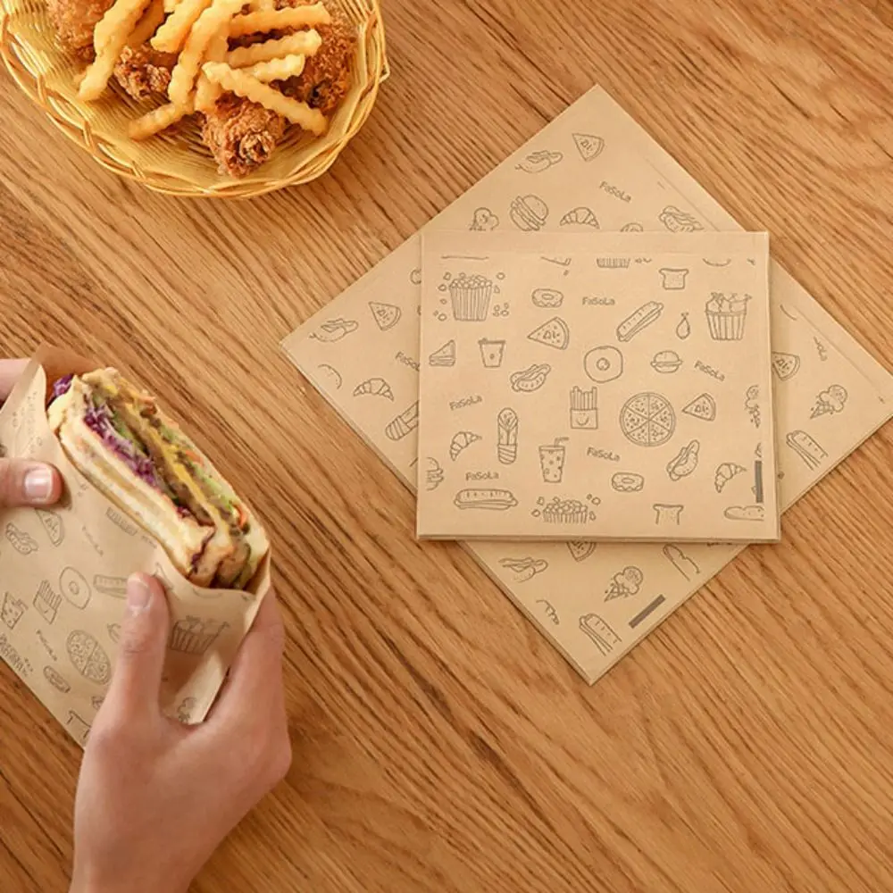 50pcs Disposable Greaseproof Paper Sandwich Bags Water-proof Anti-stick Food Packaging Bag DIY Oil-proof