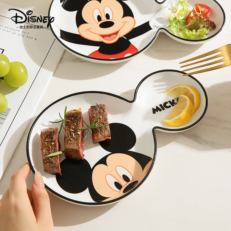 Disney Mickey Mouse Cartoon Cute Dinner Plate Home Breakfast Ceramics Creative Grid Plate Child Tableware