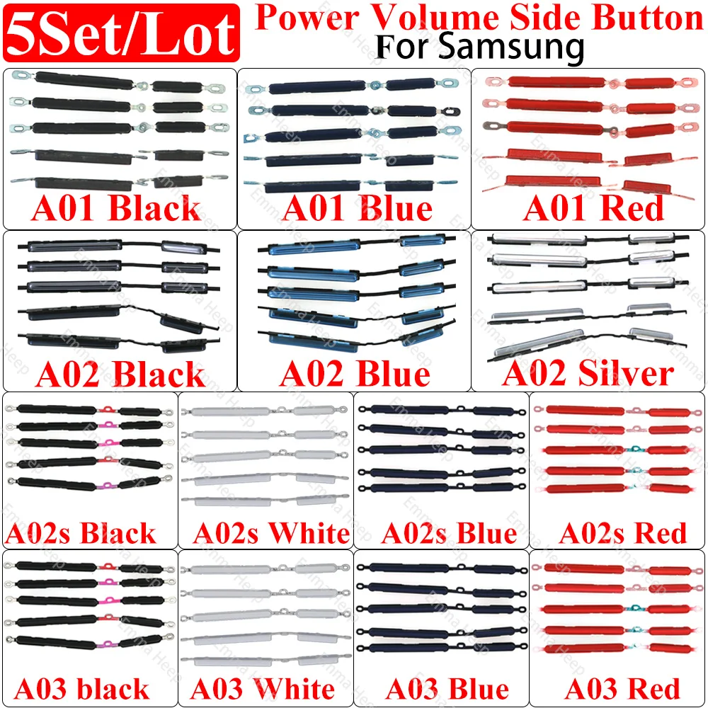 Power Volume Side Button Key 5Set For Samsung A01 A02 A02S A03 Phone Housing On Off Up Down Small Repair Parts
