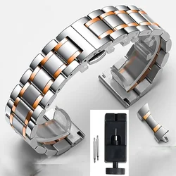 Premium Stainless Steel Watch Band Bracelet - Master Crescent Series (12mm to 24mm) - 23mm (Silver Rose Gold)