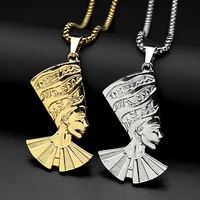 Collier pendentif Nefertiti, couronne haute de la dynastie égyptienne ancienne, pour femmes et hommes, en acier inoxydable, avec chaîne à hiéroglyphes, cadeau de bijoux 1