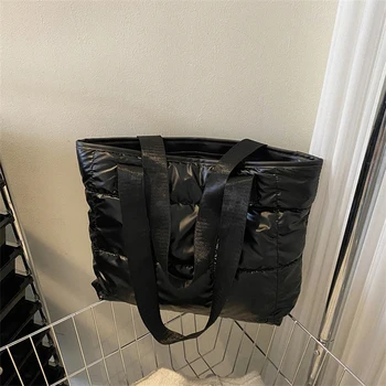 Borsa tote da donna alla moda Borsa tote da donna imbottita in cotone di grande capacità Borsa per la spesa a rombo trapuntata solida per viaggi di piacere